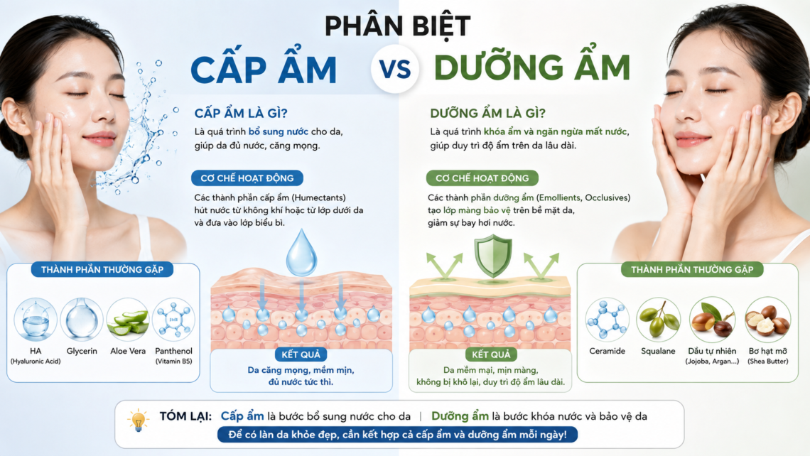 Phân biệt cấp ẩm và dưỡng ẩm